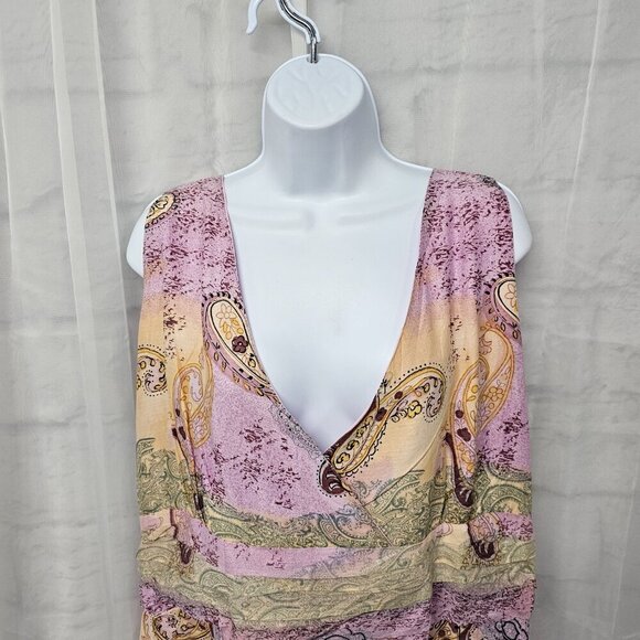 Erica Brooke Lavender Peach Paisley Sleeveless Midi Dress Boho Hippie Retro 14 - Picture 2 of 13